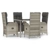 vidaXL 5-delige Tuinset met kussens poly rattan grijs