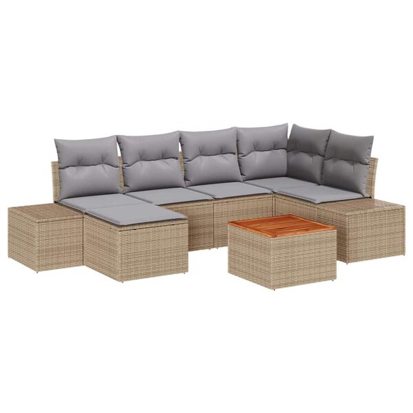 vidaXL Tuinbankenset met kussen 7 pcs Beige poly rattan