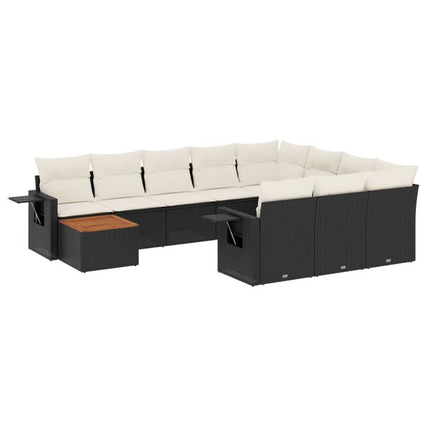 vidaXL 11-delige Loungeset met kussens poly rattan zwart