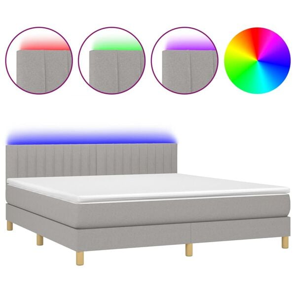 vidaXL Boxspring met matras en LED stof lichtgrijs 160x200 cm