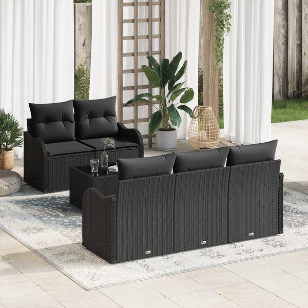 vidaXL Tuin Sofa Set met kussen 6 pcs Zwart Poly rattan, staal en glas