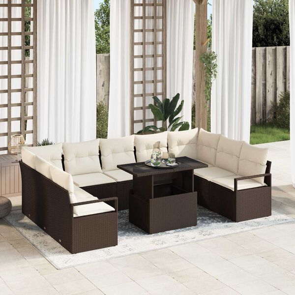 vidaXL Tuin Sofa Set met opslag 10 pcs Bruin Poly riet