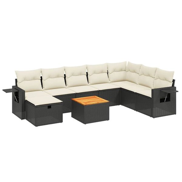 vidaXL 9-delige Loungeset met kussens poly rattan zwart