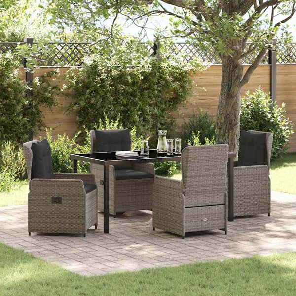 vidaXL Tuin eettafelset 5 pcs Grijs poly rattan