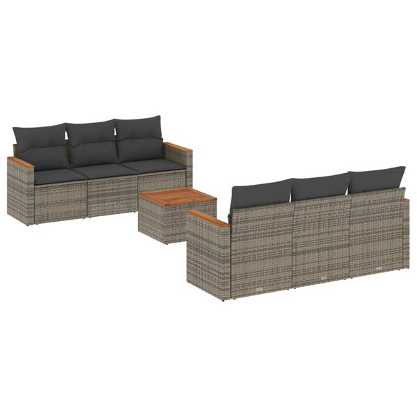 vidaXL 7-delige Loungeset met kussens poly rattan grijs