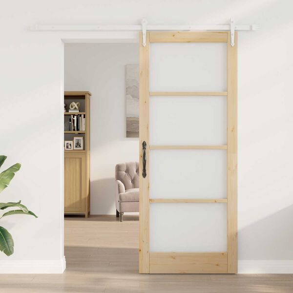 vidaXL Schuifdeur Naturel 86 x 211 cm Massief grenenhout en glas