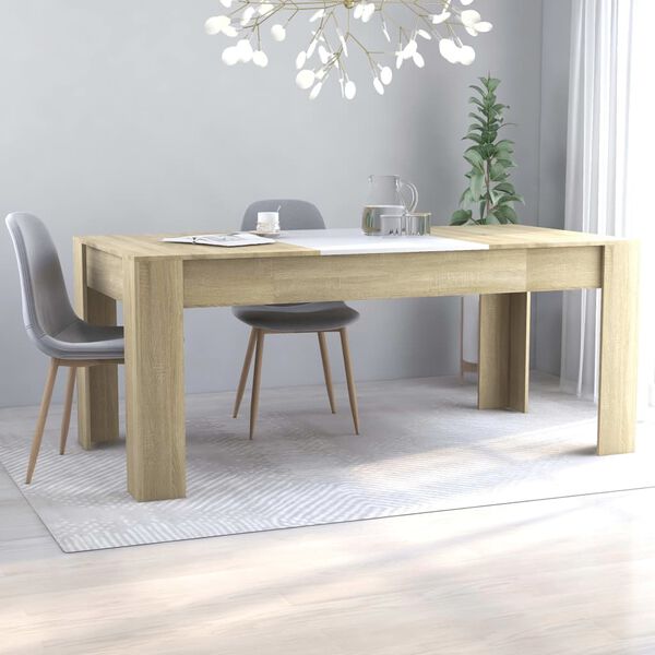 vidaXL Eettafel 180x90x76 cm bewerkt hout wit en sonoma eikenkleurig