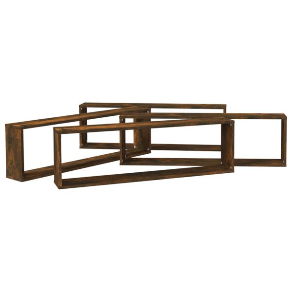 vidaXL Wandschappen kubus 4 st 100x15x30 cm bewerkt hout gerookt eiken