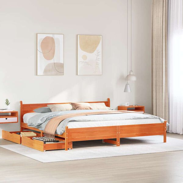 vidaXL Bedframe zonder matras massief grenenhout wasbruin 200x200 cm