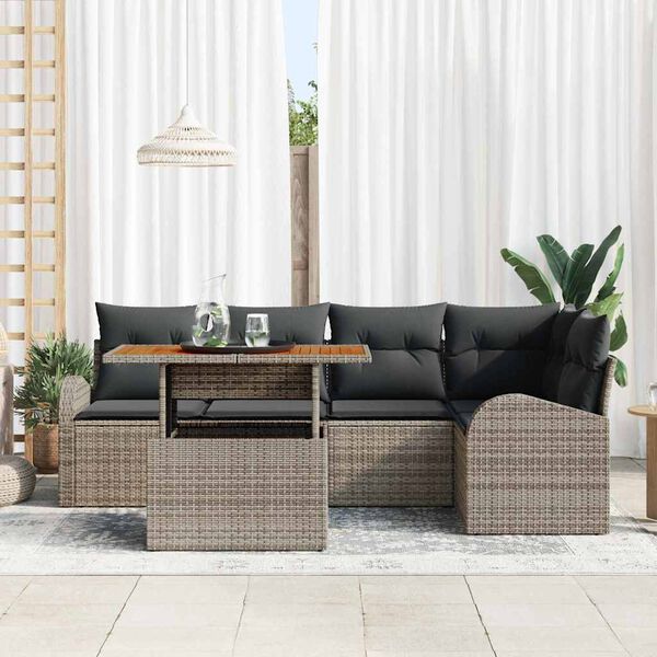 vidaXL Tuin Sofa Set met opslag 6 pcs Grijs Poly riet