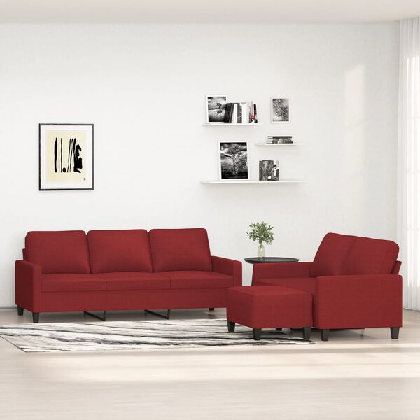 vidaXL 3-delige Loungeset met kussens stof wijnrood