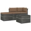 vidaXL 4-delige Loungeset met kussens pallet massief grenenhout