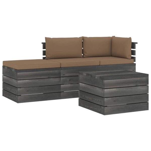vidaXL 4-delige Loungeset met kussens pallet massief grenenhout