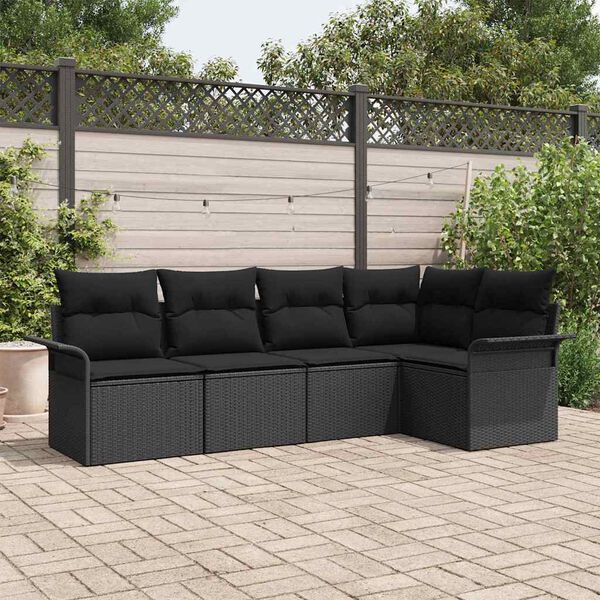 vidaXL Tuin Sofa Set met opslag 5 pcs Zwart poly rattan