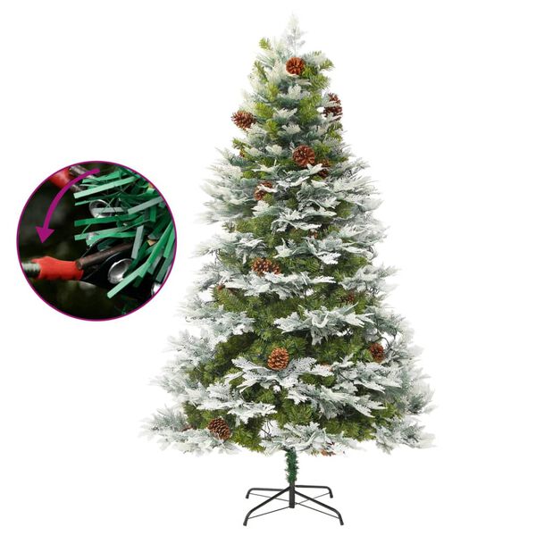 vidaXL Kerstboom met LED en dennenappels 225 cm PVC en PE groen
