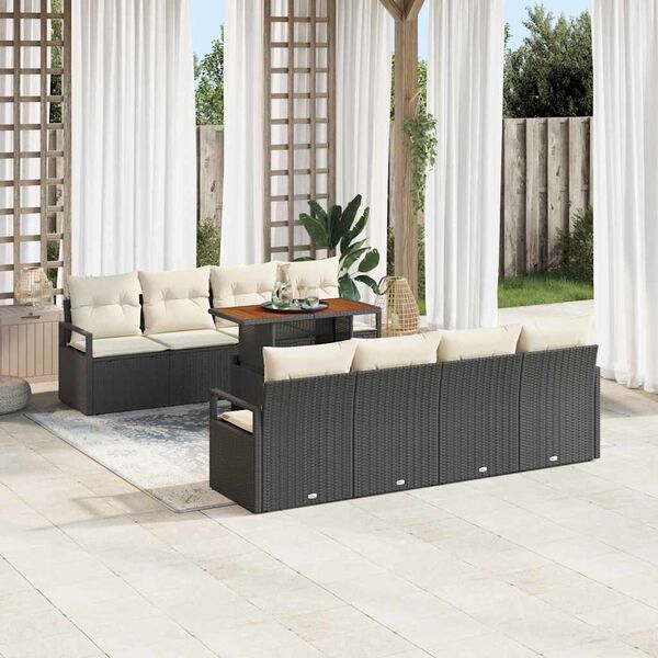 vidaXL Tuin Sofa Set met kussen met kussen 9 pcs Zwart en Cr&egrave;me