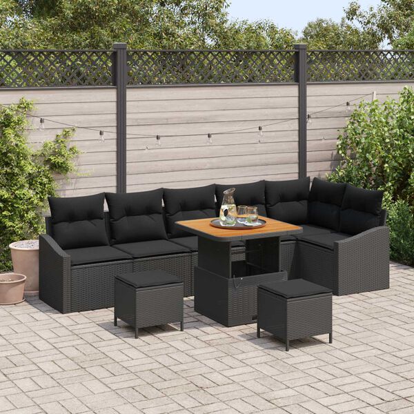 vidaXL Tuin Sofa Set met kussen 9 pcs Zwart Poly riet