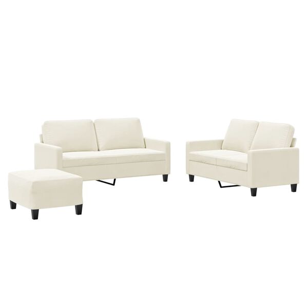 vidaXL 3-delige Loungeset met kussens fluweel crèmekleurig