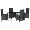 vidaXL Tuin eettafelset met kussen 5 pcs Zwart poly rattan