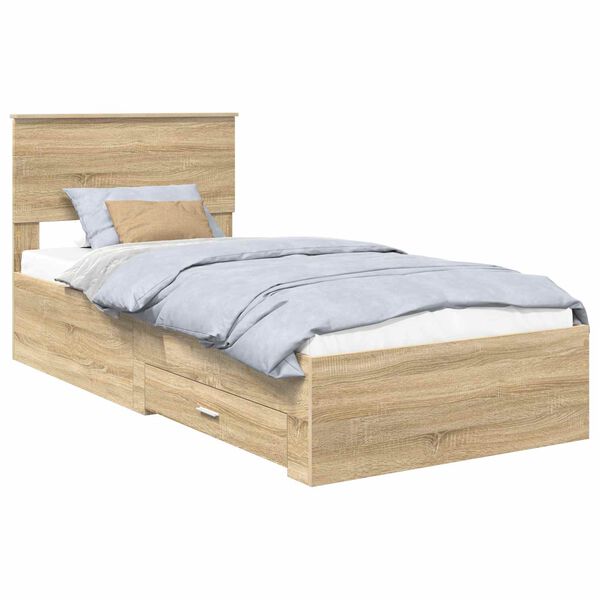 vidaXL Bedframe Sonoma Eiken en Zilver 75 x 190 cm Bewerkt hout