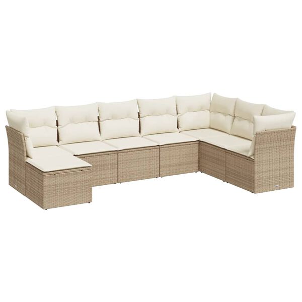 vidaXL 8-delige Loungeset met kussens poly rattan beige