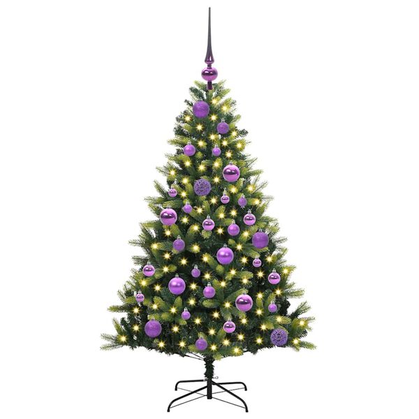 vidaXL Kunstkerstboom met scharnier 150 LEDs Groen 120 cm PVC en PE
