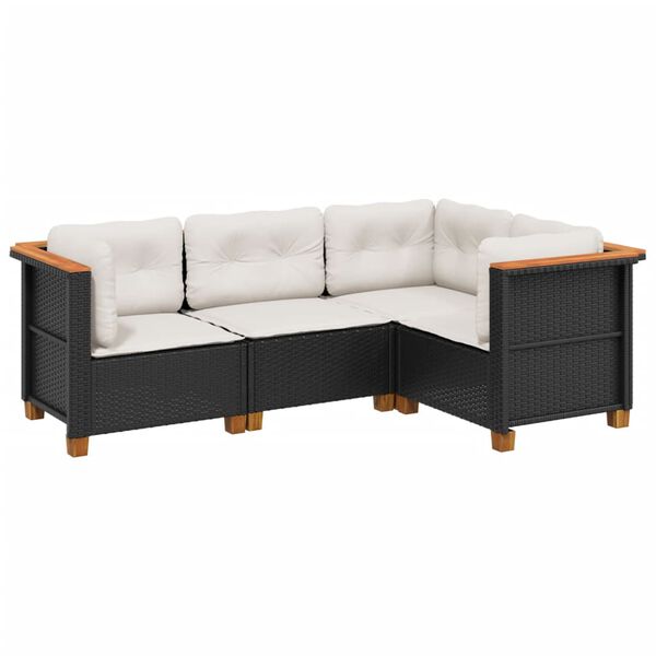 vidaXL 4-delige Loungeset met kussens poly rattan zwart