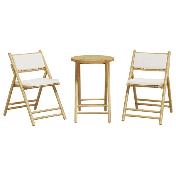 vidaXL 3-delige Bistroset inklapbaar met kussens bamboe crèmewit