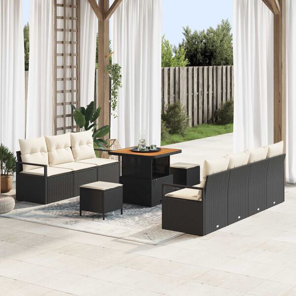 vidaXL Tuin Sofa Set met kussen 10 pcs Zwart Poly riet