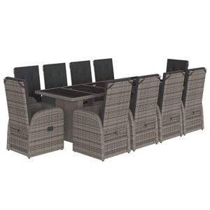 vidaXL 11-delige Tuinset met kussens poly rattan grijs