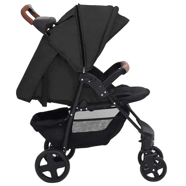 vidaXL Kinderwagen 2-in-1 staal antracietkleurig
