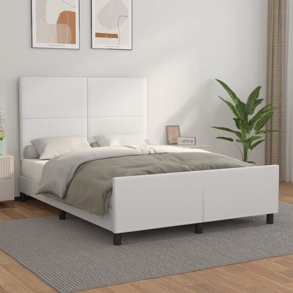 vidaXL Bedframe met hoofdbord kunstleer wit 140x190 cm