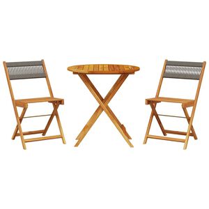 vidaXL 3-delige Bistroset polypropeen en massief hout grijs