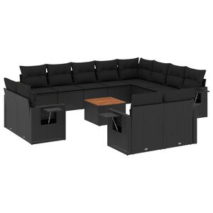 vidaXL 13-delige Loungeset met kussens poly rattan zwart