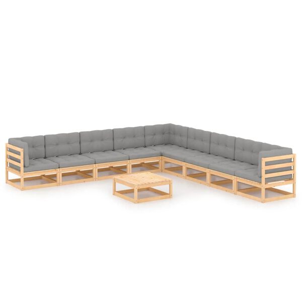 vidaXL 10-delige Loungeset met kussens massief grenenhout
