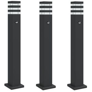 vidaXL Vloerlampen voor buiten 3 st met sensor 80 cm aluminium zwart