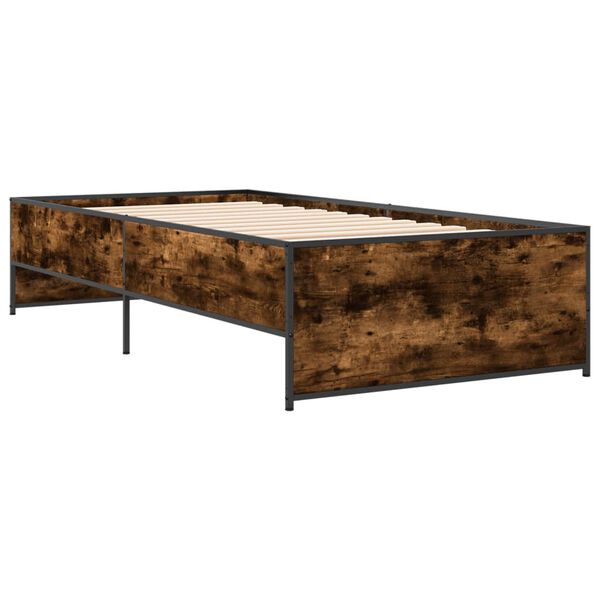vidaXL Bedframe bewerkt hout en metaal gerookt eikenkleurig 100x200 cm