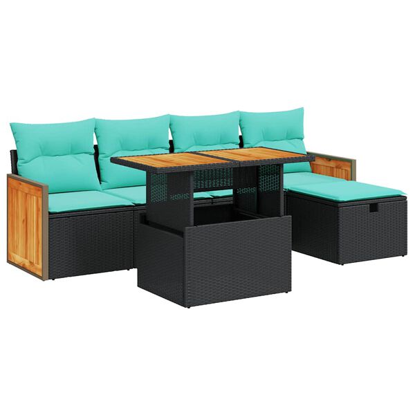 vidaXL 6-delige Loungeset met kussens poly rattan acacia zwart