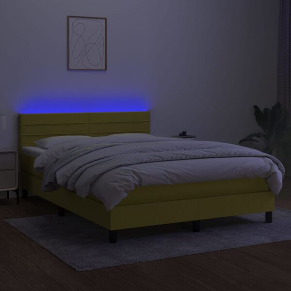 vidaXL Boxspring met matras en LED stof groen 140x200 cm