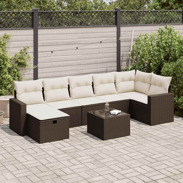 vidaXL 8-delige Loungeset met kussens poly rattan bruin