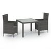 vidaXL 3-delige Tuinset met kussens poly rattan grijs