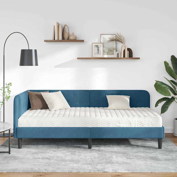 vidaXL Hoekbedframe met matras Blauw 90 x 200 cm Fluweel
