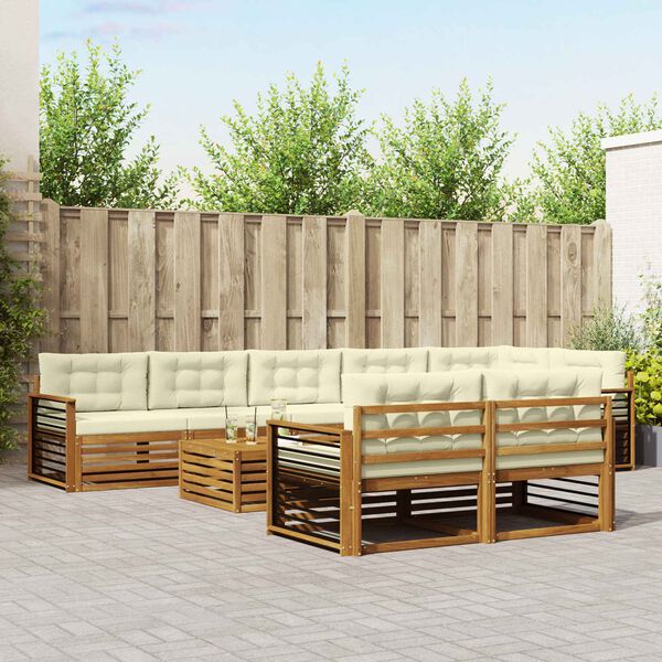 vidaXL Buiten bankenset met kussen 9 pcs Natuurlijk en Cr&egrave;me