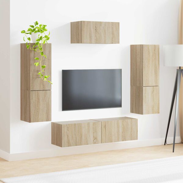 vidaXL Tv-meubelset Wandgemonteerd 4 pcs Sonoma Eiken Bewerkt hout