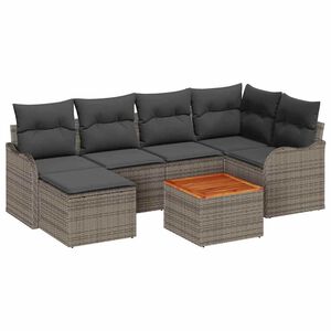 vidaXL Tuinbankenset met kussen 7 pcs Grijs poly rattan