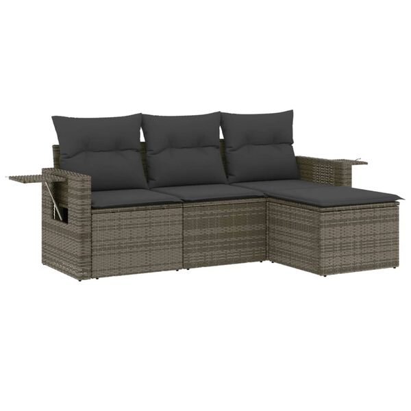 vidaXL 4-delige Loungeset met kussens poly rattan grijs