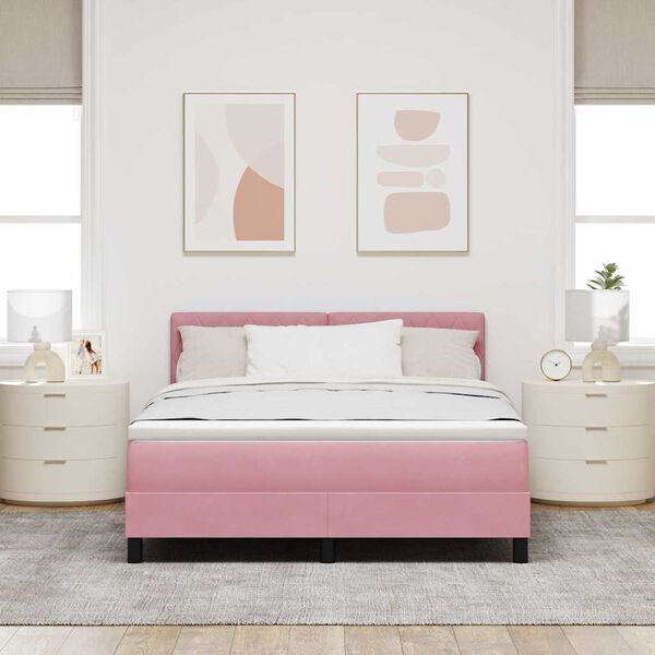 vidaXL LED Box Spring Bed met matras met LED Roze 140 x 190 cm Fluweel