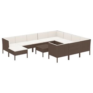 vidaXL 12-delige Loungeset met kussens poly rattan bruin