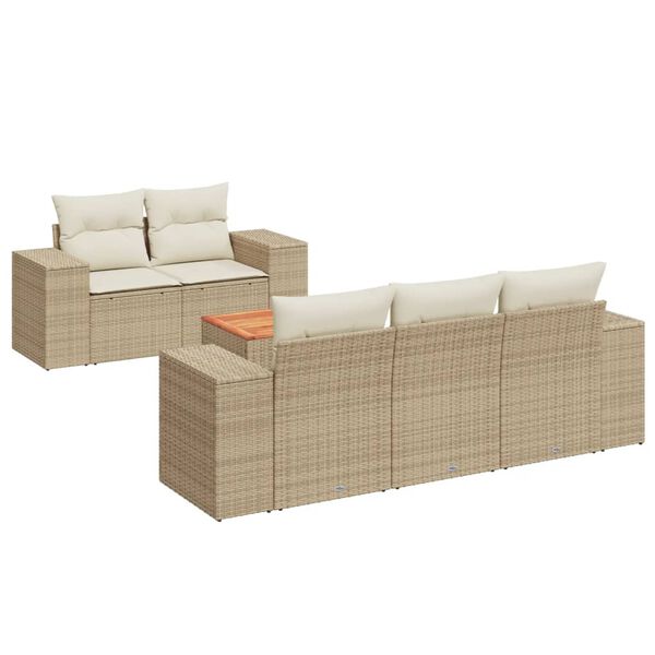 vidaXL 6-delige Loungeset met kussens poly rattan beige