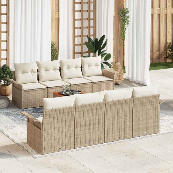vidaXL Tuinbankenset met opslag 9 pcs Beige en Cr&egrave;me poly rattan